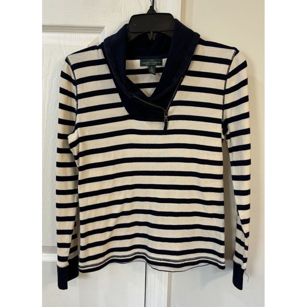 LRL Lauren Jean co. Women's Long Sleeve Shirt Sz‎ S White & Navy Striped
